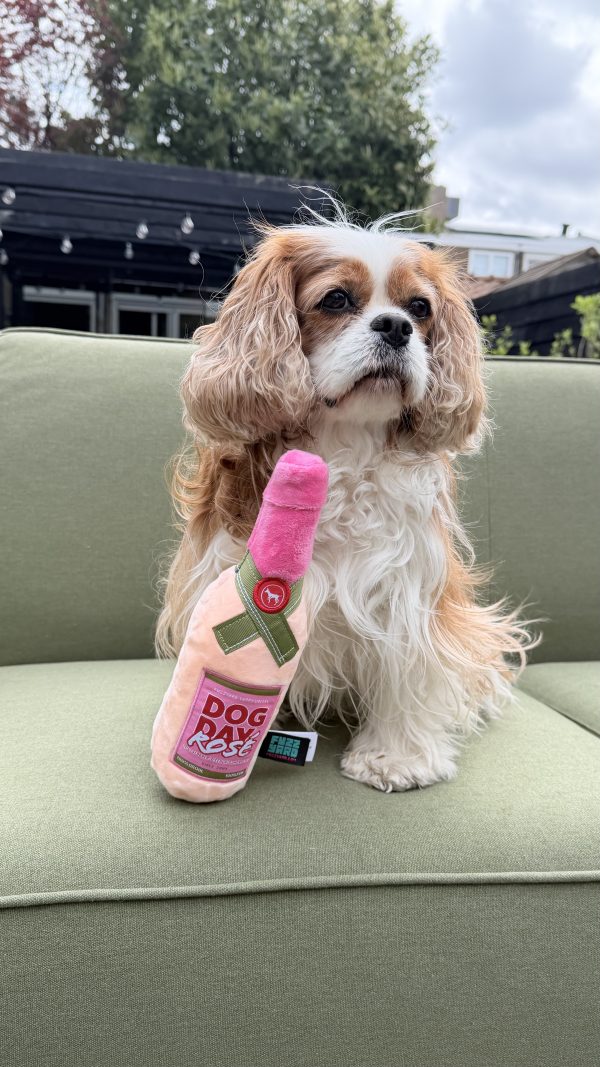 Mila met FuzzYard Dog Day Rosé roze hondenspeeltje